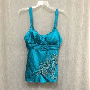 Shimmering Teal Embroidered Top